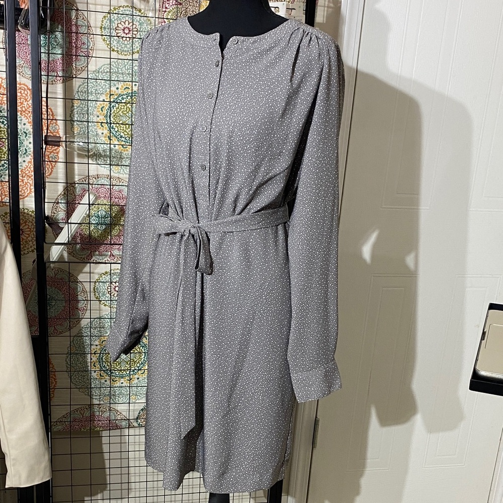 LOFT Gray Long Sleeve Dress with Belt